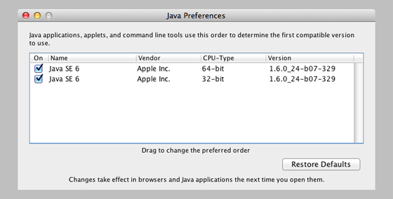 recommended java versions for mac os x